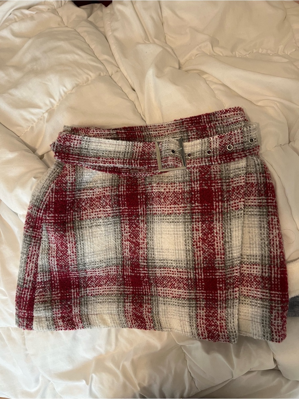 Forever 21 Red & White Plaid Belted Mini Skirt